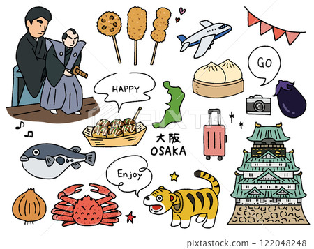 Osaka hand drawn illustration set 122048248