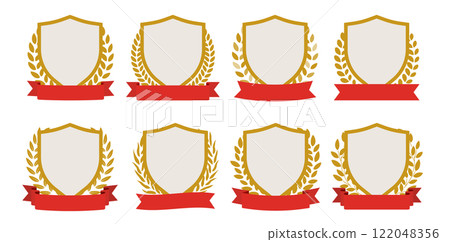 Vertical laurel wreath frame Gold shield and laurel frame 122048356