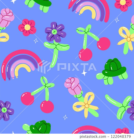 Seamless pattern with figures from balloons. Vector graphics. 122048379
