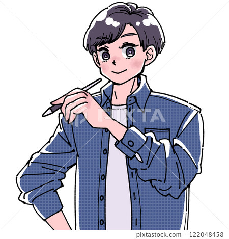 Smiling man holding a pen 122048458