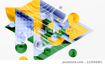 Sleek abstract background - layered triangles with vibrant gradient tones. Semi-transparent shapes add depth and contemporary aesthetic 122048461