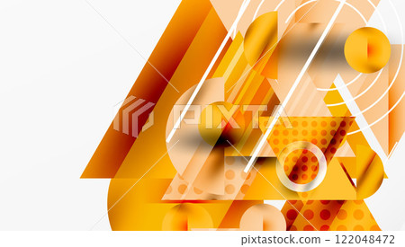 Modern Abstract Design with Overlapping Transparent Triangles and Circles 122048472