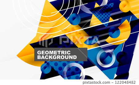 Sleek abstract background - layered triangles with vibrant gradient tones. Semi-transparent shapes add depth and contemporary aesthetic 122048482