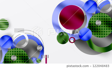 Abstract Circle Design with Overlapping Transparent Geometric Shapes 122048483