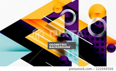 Sleek abstract background - layered triangles with vibrant gradient tones. Semi-transparent shapes add depth and contemporary aesthetic 122048508