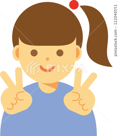 Illustration of a smiling woman making a peace sign Illustration of a smiling woman making a peace sign 122048551