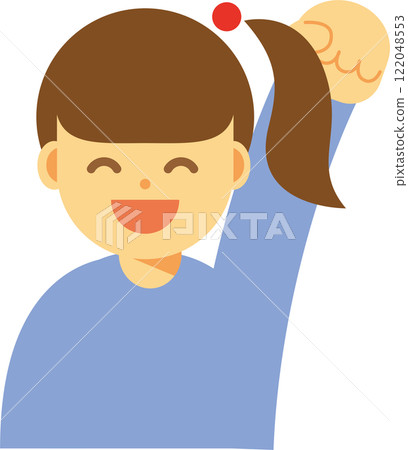 Smiling woman icon raising her fist Smiling woman icon raising her fist 122048553