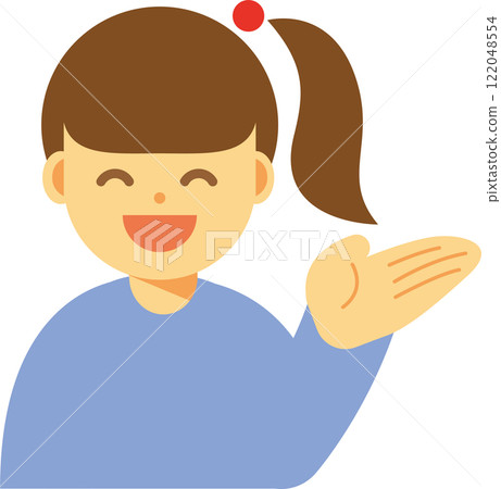 一個微笑的女人舉起一隻手的圖標 122048554