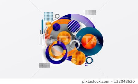 Abstract Circle Design with Overlapping Transparent Geometric Shapes 122048620