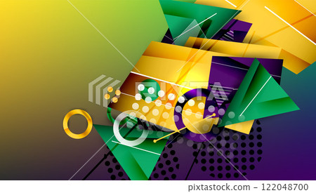 Abstract background - overlapping circles, rectangles, and triangles with vibrant gradients. Semi-transparent shapes create depth and balance Abstract background - overlapping circles, rectangles, and triangles with vibrant gradients. Semi-transparent shapes create depth and balance 122048700