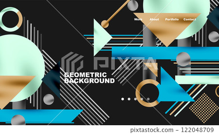 Circles, triangles, squares, rings and lines with shadow effect 122048709
