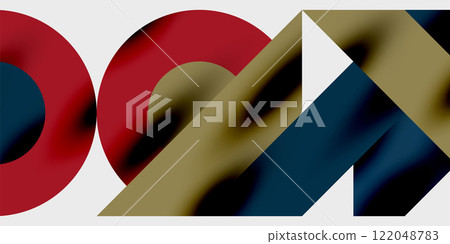 Modern abstract background featuring circles, lines, and triangles in a dynamic geometric composition. Perfect for stylish, tech, or creative-themed designs 122048783