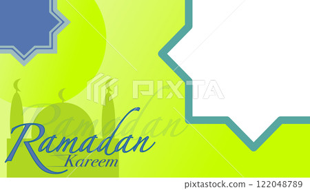 Ramadan Kareem design with mosque and star. Islamic holy month greetings 122048789