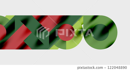 Detailed composition of circles, semicircles, and triangles with glossy effects and smooth gradients. A sleek and modern vector design for creative and tech-inspired projects 122048890