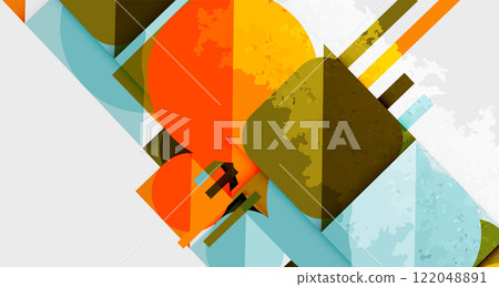 Grainy stain texture geometric abstract background with circles, squares and lines. Vector Illustration For Wallpaper, Banner, Background, Card, Book Illustration, landing page 122048891