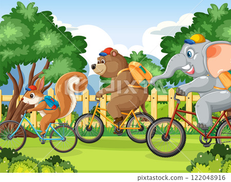 Animal Friends Enjoying a Bike Race 122048916