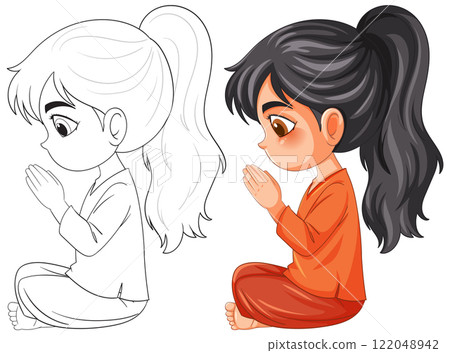 Praying Girl in Peaceful Meditation 122048942