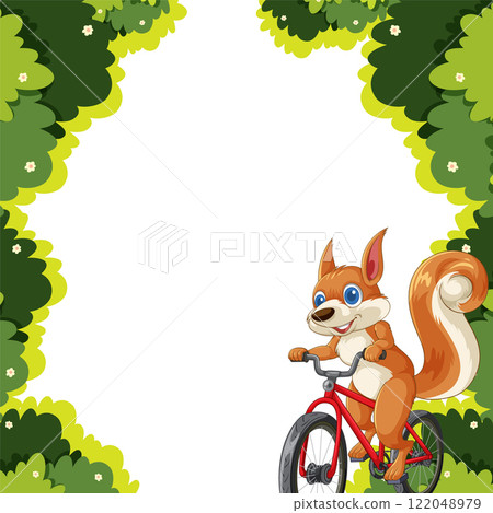 Squirrel Riding a Bicycle in Forest 122048979