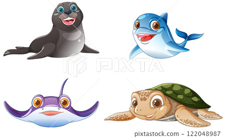 Cheerful Sea Creatures Illustration 122048987