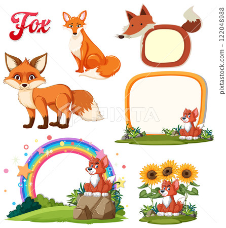 Playful Fox Vector Illustration Set 122048988