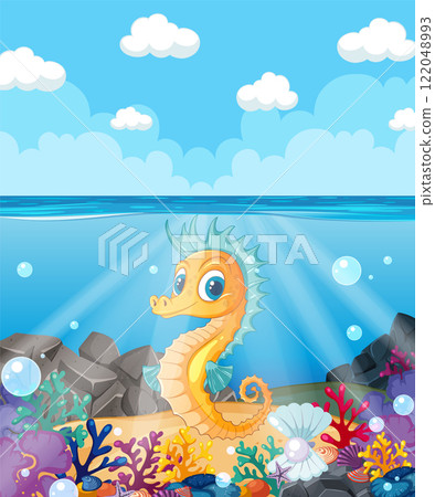 Colorful Seahorse in Vibrant Coral Reef 122048993