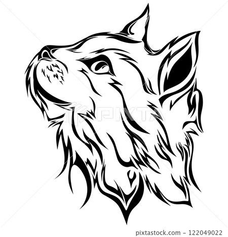 Wolf head silhouette. Powerful, majestic, and wild. Ideal for tattoos and design 122049022