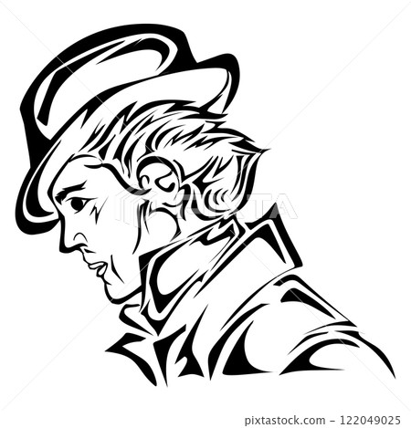 Man in hat silhouette. Mysterious, stylish, and classic Man in hat silhouette. Mysterious, stylish, and classic 122049025