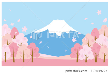 Spring cute cherry blossoms and Mt. Fuji illustration background material Spring cute cherry blossoms and Mt. Fuji illustration background material 122049224