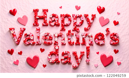 Happy Valentine's Day inscription made of flowers and hearts. Poster, banne 122049259