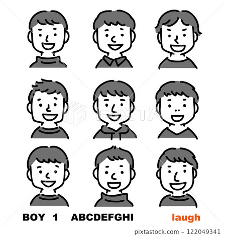 Various young Asian and Japanese boys and men face icons smiling 122049341
