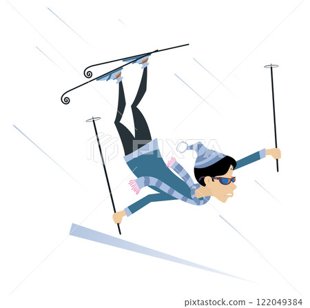 Winter sport. Skiing girl.  Falling down skier woman. Isolated on white background 122049384