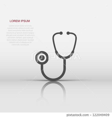 Stethoscope sign icon in flat style. Doctor medical vector illustration on white isolated background. Hospital business concept. 122049409