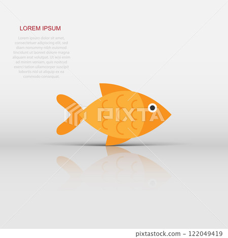 Fish sign icon in flat style. Goldfish vector illustration on white isolated background. Seafood business concept. Fish sign icon in flat style. Goldfish vector illustration on white isolated background. Seafood business concept. 122049419
