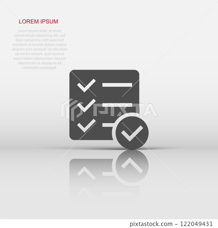 Checklist document sign icon in flat style. Survey vector illustration on white isolated background. Check mark banner business concept. 122049431