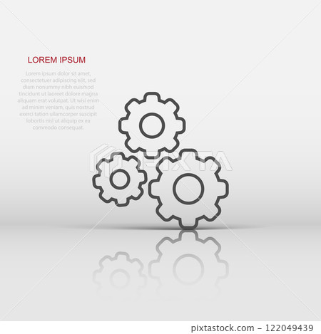 Gear vector icon in flat style. Cog wheel illustration on white background. Gearwheel cogwheel business concept. 122049439