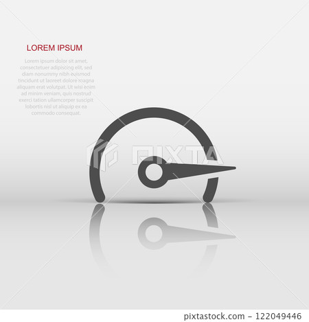 Speedometer level sign icon in flat style. Accelerate vector illustration on white isolated background. Motion tachometer business concept. 122049446