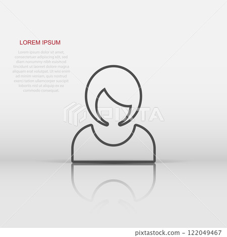 Woman sign icon in flat style. Female avatar vector illustration on white isolated background. Girl face business concept. 122049467