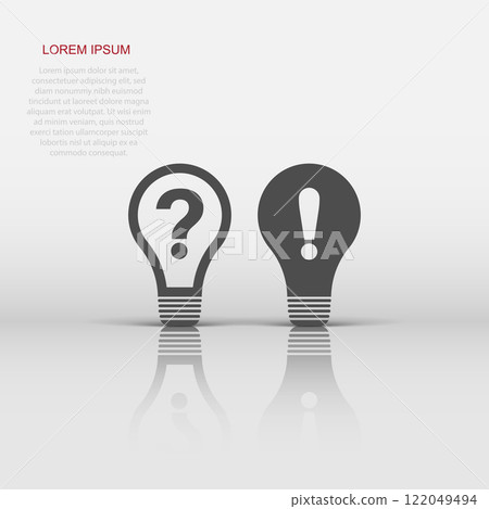 Problem solution icon in flat style. Light bulb idea vector illustration on white isolated background. Question and answer business concept. 122049494