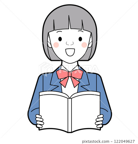 Female junior high school student reading a book Female junior high school student reading a book 122049627