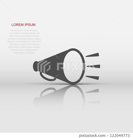 Megaphone speaker icon in flat style. Bullhorn vector illustration on white isolated background. Scream announcement business concept. 122049773
