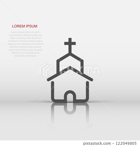 Church icon in flat style. Chapel vector illustration on white isolated background. Religious building business concept. 122049805
