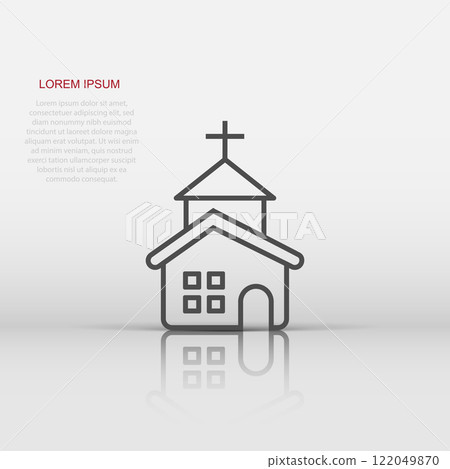Church icon in flat style. Chapel vector illustration on white isolated background. Religious building business concept. 122049870