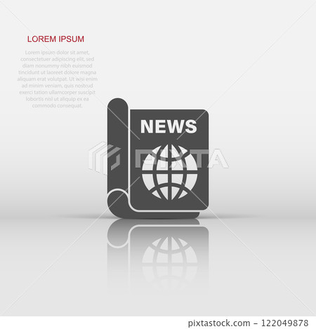 Newspaper icon in flat style. News vector illustration on white isolated background. Newsletter business concept. Newspaper icon in flat style. News vector illustration on white isolated background. Newsletter business concept. 122049878