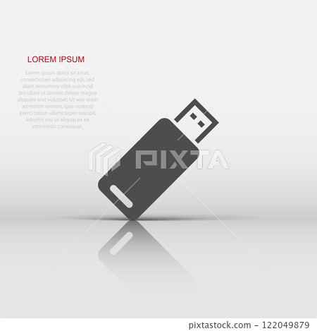 Usb drive icon in flat style. Flash disk vector illustration on white isolated background. Digital memory business concept. Usb drive icon in flat style. Flash disk vector illustration on white isolated background. Digital memory business concept. 122049879