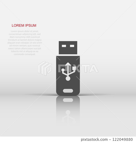Usb drive icon in flat style. Flash disk vector illustration on white isolated background. Digital memory business concept. 122049880