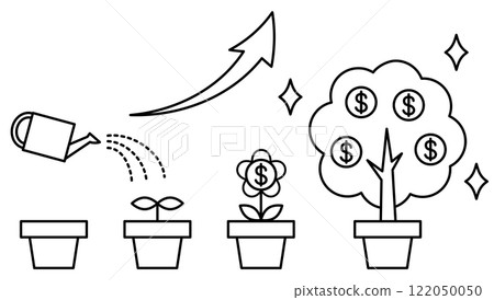 Monochrome illustration of growing a money tree Monochrome illustration of growing a money tree 122050050