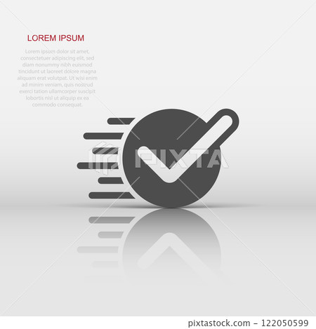 Check mark sign icon in flat style. Confirm button vector illustration on white isolated background. Accepted business concept. 122050599