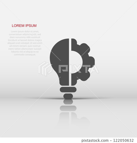 Innovation icon in flat style. Lightbulb with cogwheel vector illustration on white isolated background. Idea business concept. Innovation icon in flat style. Lightbulb with cogwheel vector illustration on white isolated background. Idea business concept. 122050632