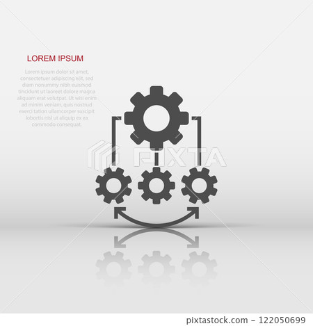 Improvement icon in flat style. Gear project vector illustration on white isolated background. Productivity business concept. Improvement icon in flat style. Gear project vector illustration on white isolated background. Productivity business concept. 122050699