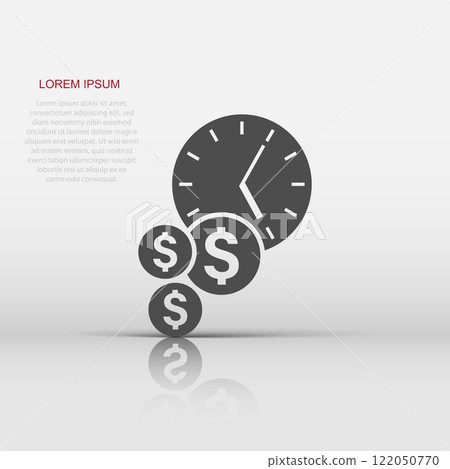 Time is money icon in flat style. Project management vector illustration on white isolated background. Deadline business concept. Time is money icon in flat style. Project management vector illustration on white isolated background. Deadline business concept. 122050770